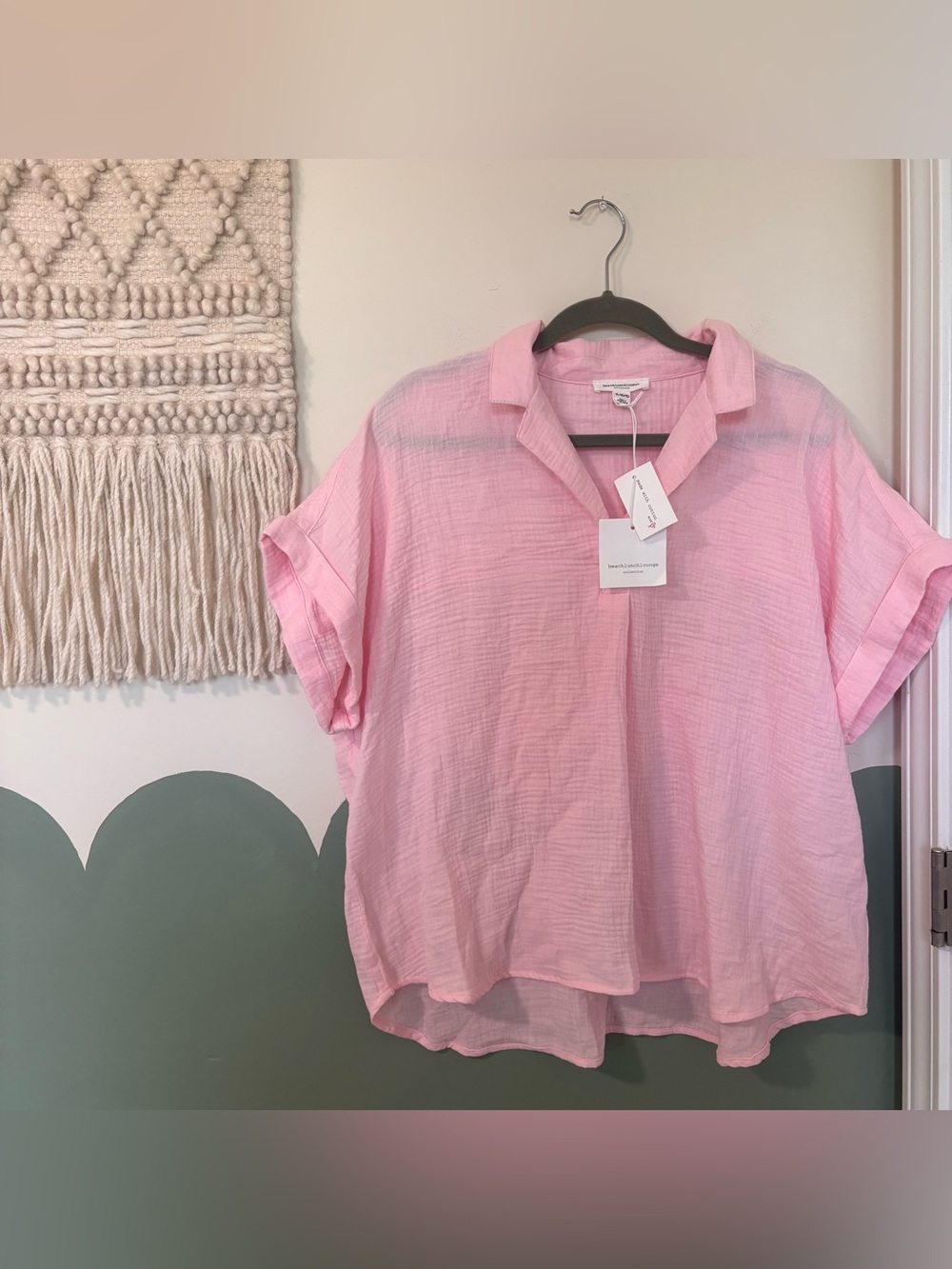 beachlunchlounge Light Pink Short-Sleeve Gauze Button-Down Top